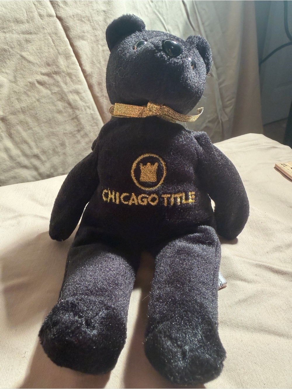 Black Plush Bear with Gold Embroidery